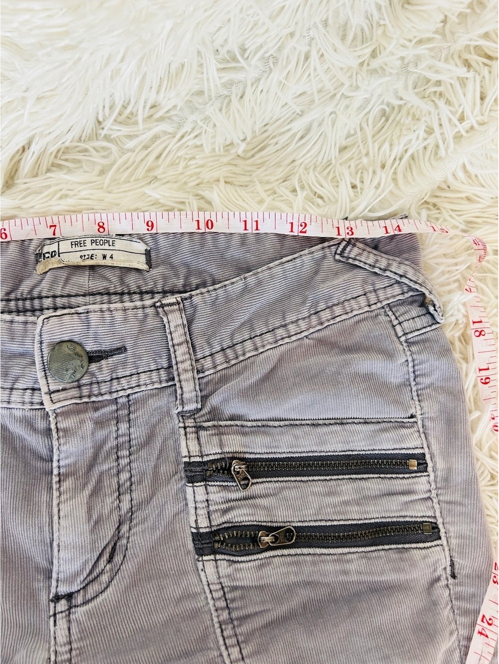 Free People Women's Gray Corduroy Pants Size 4 moto zipper pockets - Picture 6 of 6